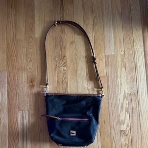 Dooney & Bourke Black with Brown Nylon Crossbody Hobo Bag.   NWOT